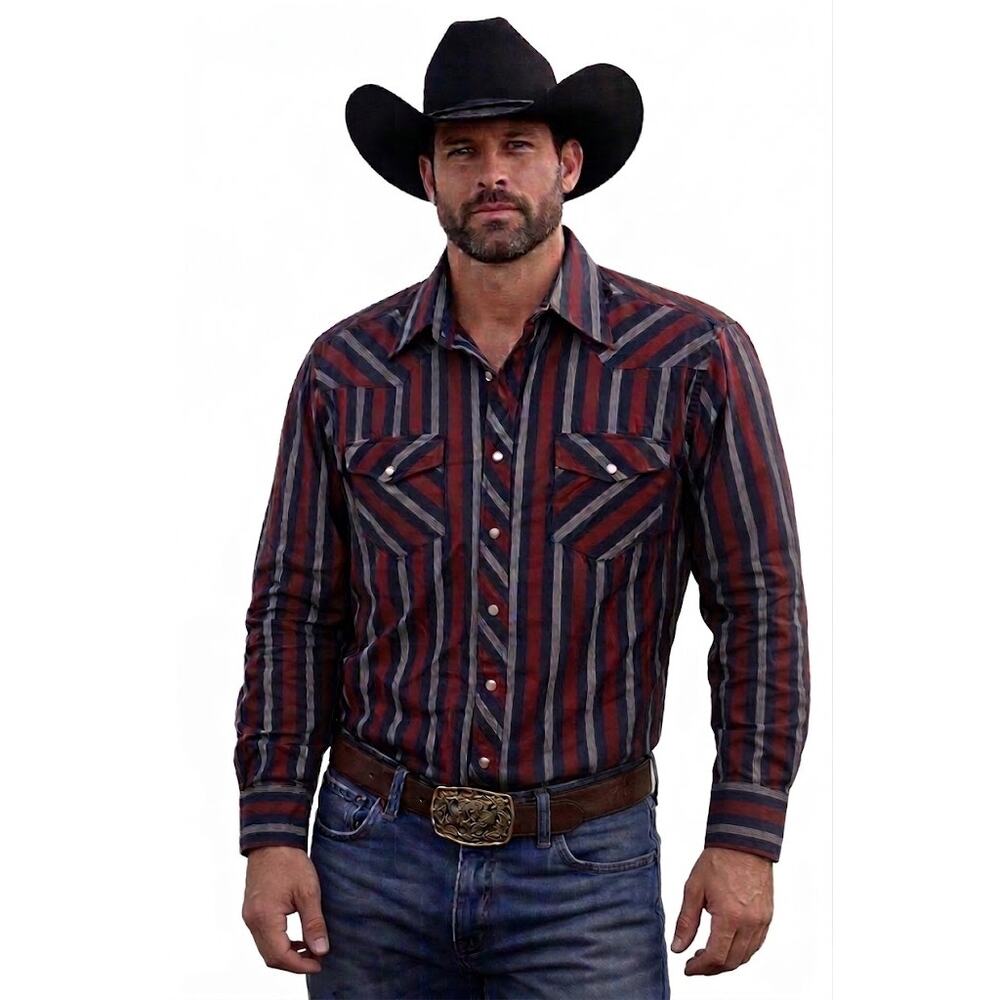 Rustler Vintage Western Snap Button Cowboy Shirt Brown Stripe XL